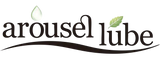 Logo of 'arouse lube' with a green leaf symbol shows natural ingredient and intimacy lube drop