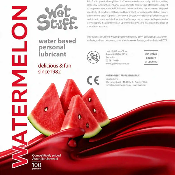 Edible water-based lubricant with watermelon flavor for pleasant glide, gentle & pH-friendly, 100% natural lubricant suitable for toys & latex condoms, 100 ml