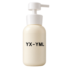 A cream-colored pump bottle with a white pump dispenser, featuring the black text 'YX-YML' on the front, set against a solid white background.