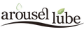 Logo of 'arouse lube' with a green leaf symbol shows natural ingredient and intimacy lube drop