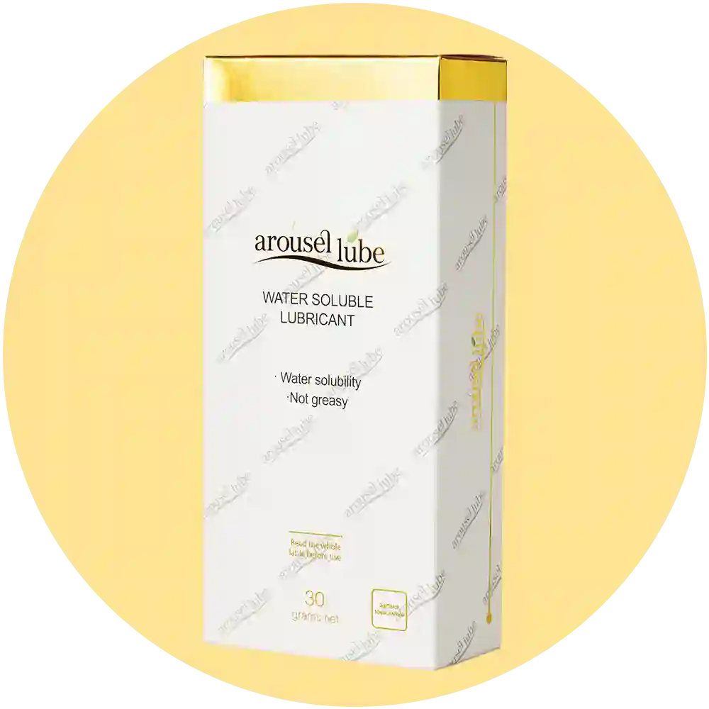 AuruselLube Water Soluble Lubricant retail box, white with gold accents and black text, shown on a white background with diagonal watermarks.