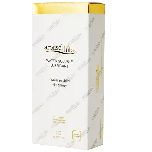 AuruselLube Water Soluble Lubricant retail box, white with gold accents and black text, shown on a white background with diagonal watermarks.