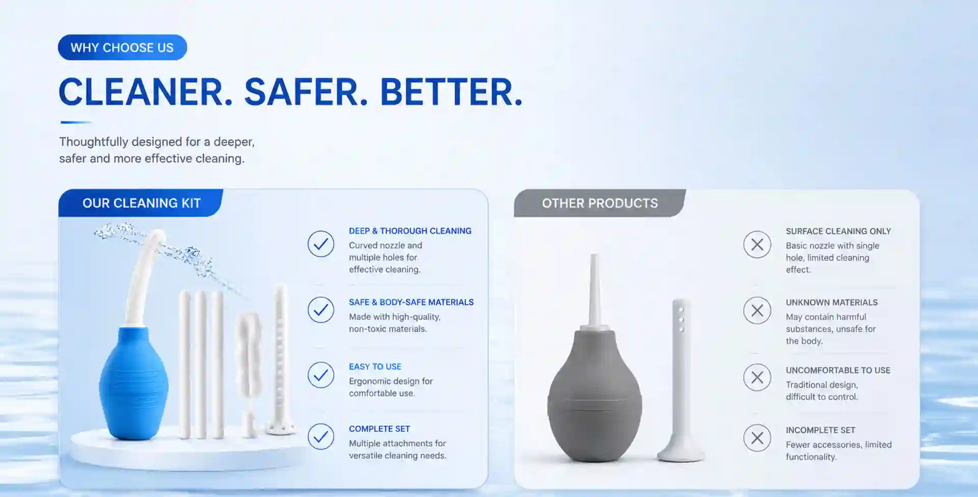 Cleaning product with text 'Cleaner. Safer. Better.' for sex toys and girls vagina and anus 