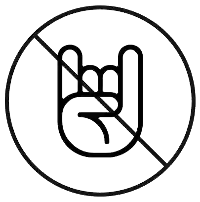 Prohibited sign with a hand making a rock-on gesture inside a circle shows arousellube purity 