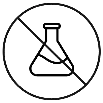 Prohibition symbol with a beaker inside a circle, indicating no entry or warning GMO arousellube in chemical free 
