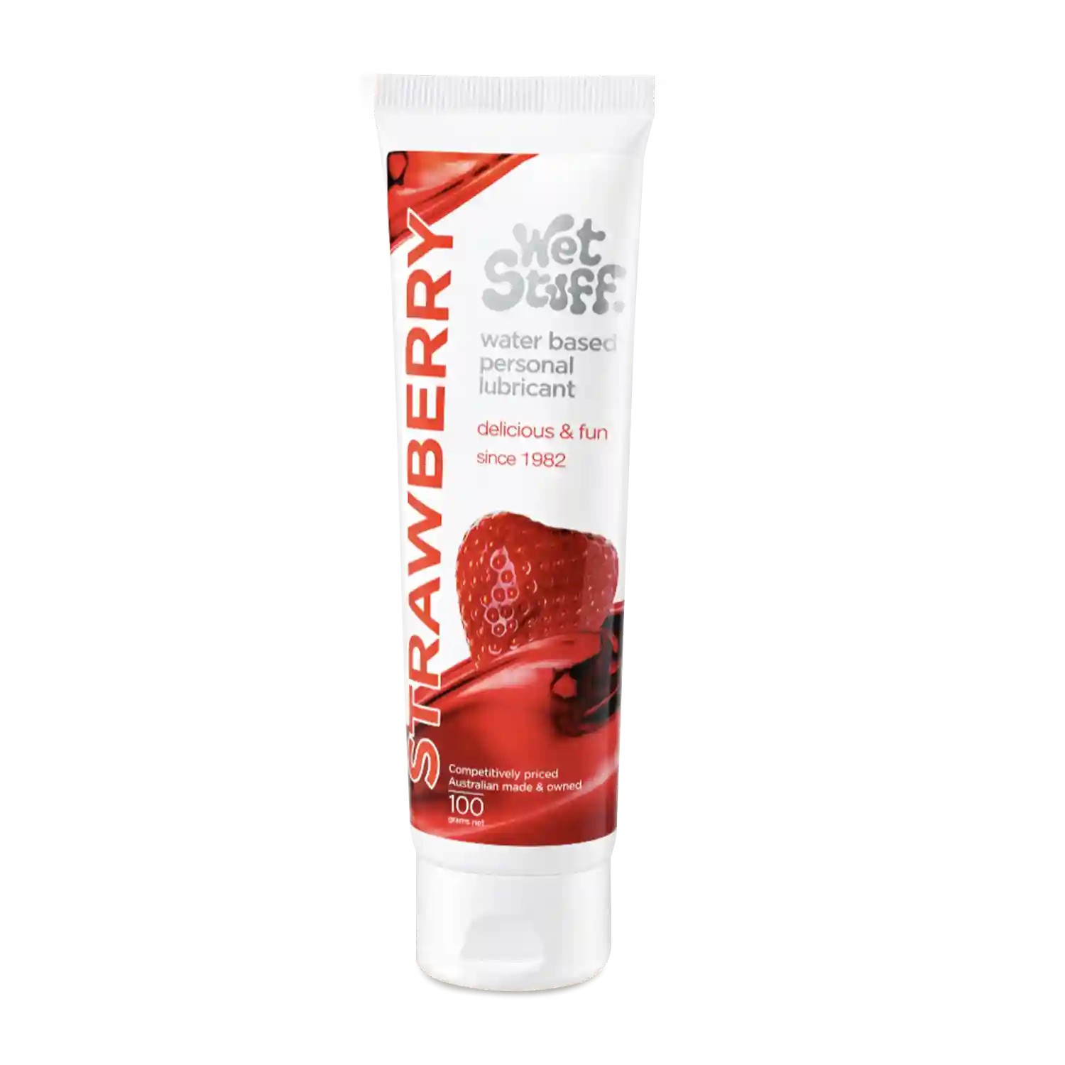 Tube of strawberry-flavored personal blow job lubricant 