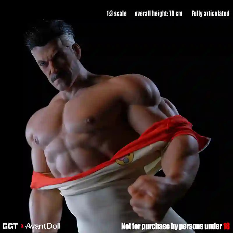 A muscular shirtless man posed against a black background with large red text reading 'Barefaced' and small white text at lower left saying 'Not for purchase by persons under 18'.