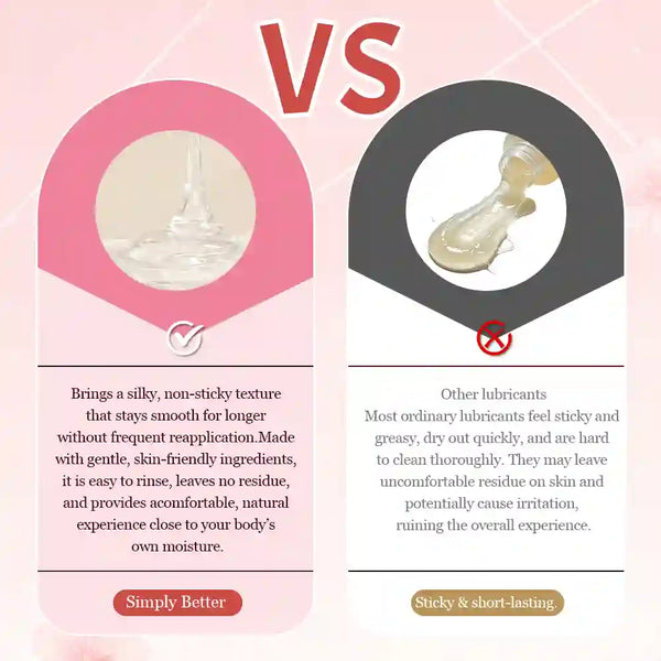 Comparison chart between a product and other lubricants on a pink background