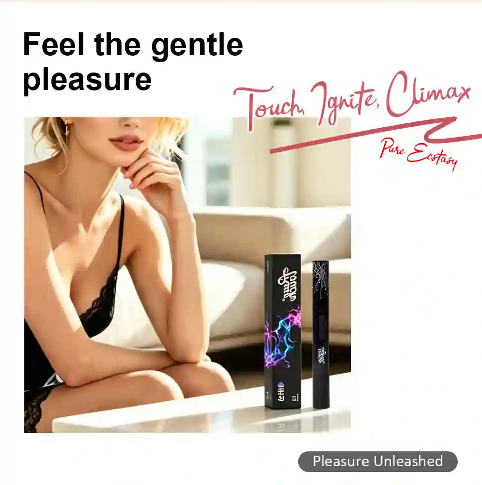 Advertisement featuring a woman in lingerie with product packaging and text about pleasure and intimacy sex gels 