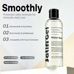 arousellube Sleek bottle of water-based lubricant with promotional text on a white background