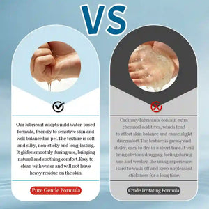 arousellube Comparison between a 'Pure Gentle Formula' and a 'Crude Irritating Formula' on skin care products.