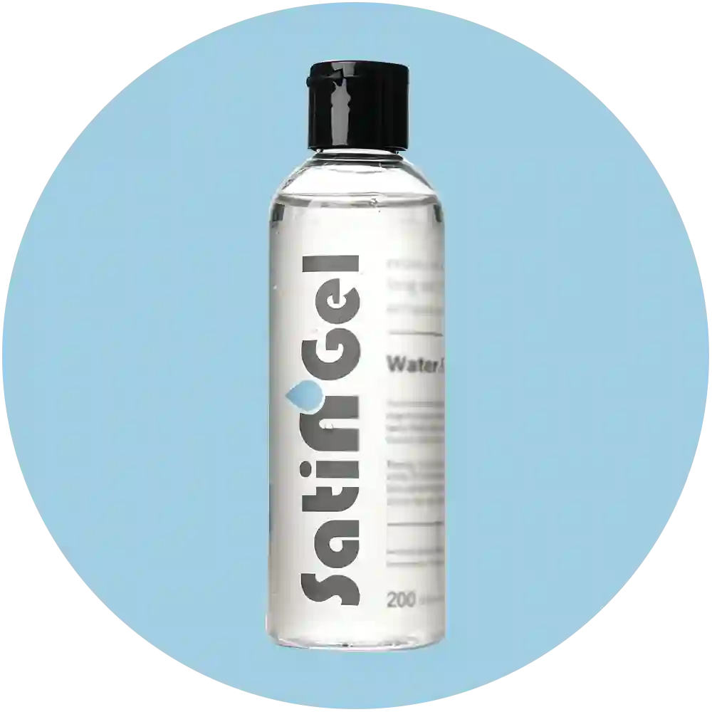 arousellube  Satisf gel bottle and packaging on a white background