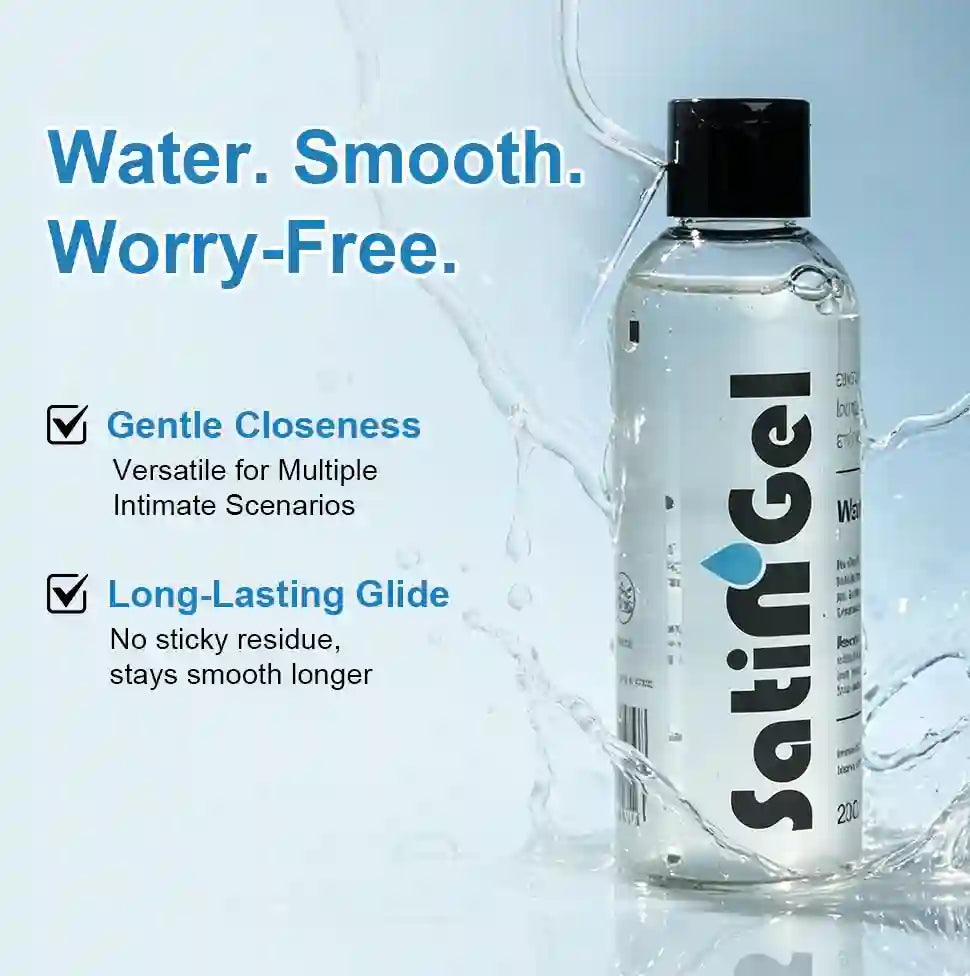 Satin Gel bottle with product features flavored lubes 
