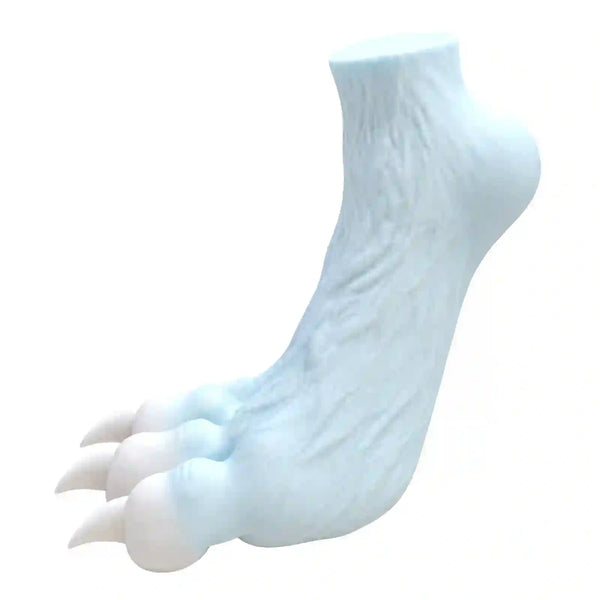 A novelty clawed foot prop with textured skin and long curved white claws, isolated on a white background.