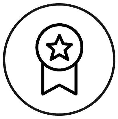 Icon of a star in a circular badge outline represent arousellube quality 