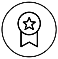 Icon of a star in a circular badge outline represent arousellube quality 