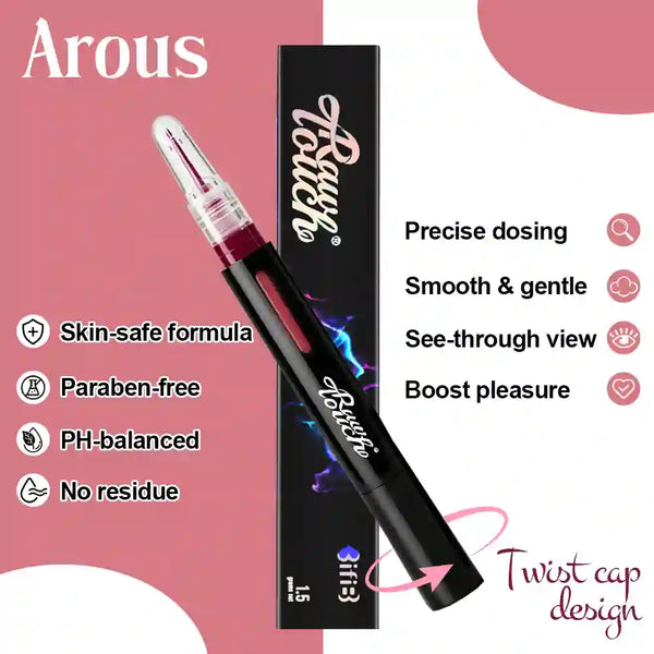 arousellube Arous product with features listed on a pink and white background