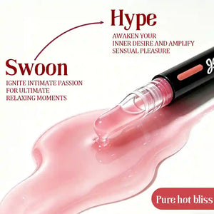arousellube Pink lubricant with 'Hype' and 'Swoon' text on a white background