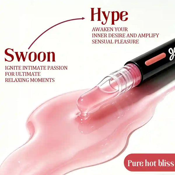 arousellube Pink lubricant with 'Hype' and 'Swoon' text on a white background