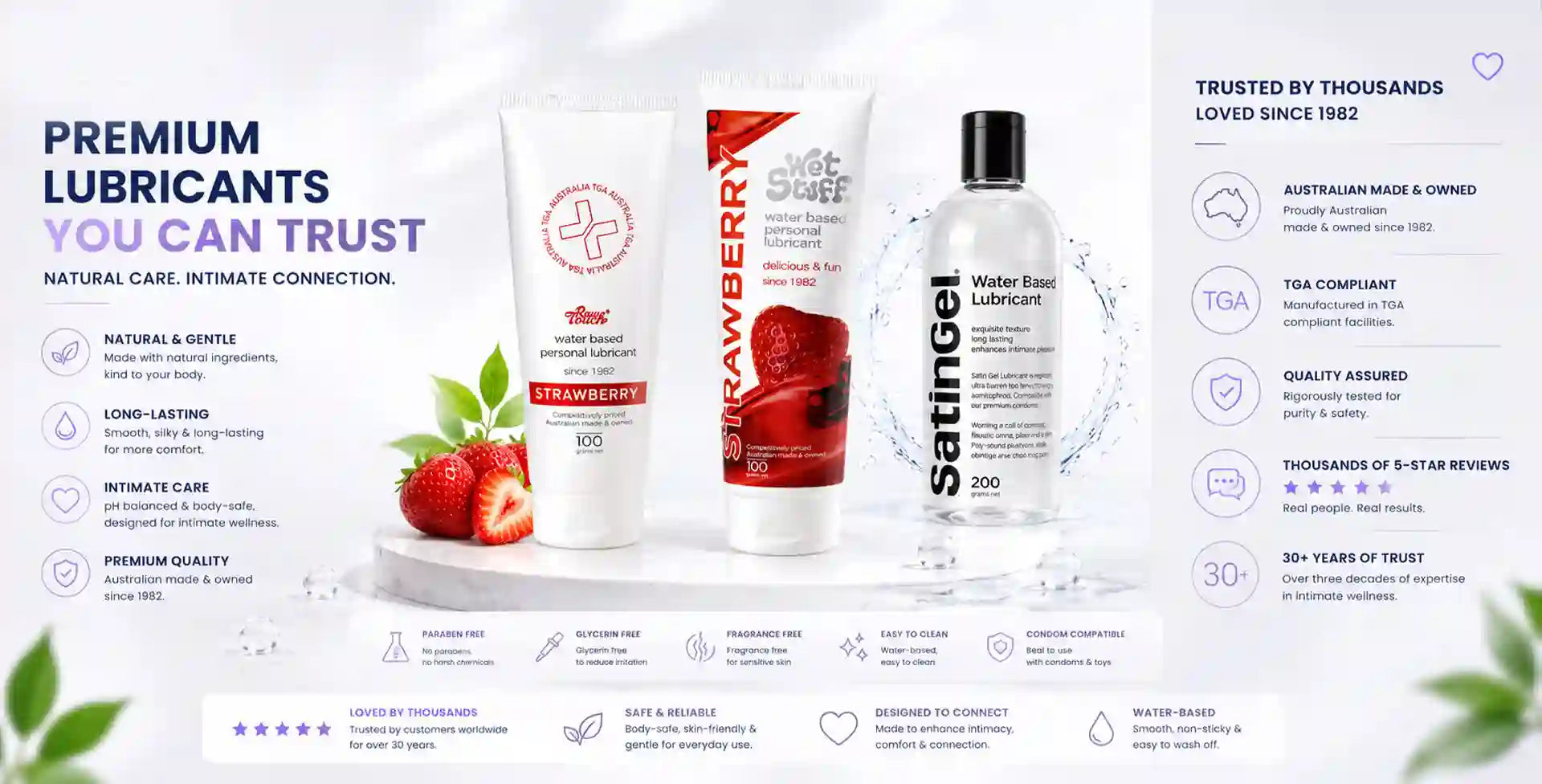 Three lubricant products with branding and product details on a white background
