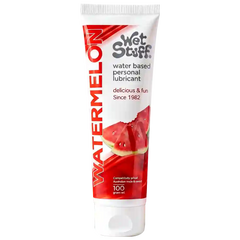 Tube of Wet Stuff watermelon flavored personal lubricant on a white background